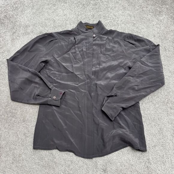 Condor Vintage 80's Silk Mock Neck Hidden Button Blouse Shirt Womens 3/4 Gray - Picture 1 of 16